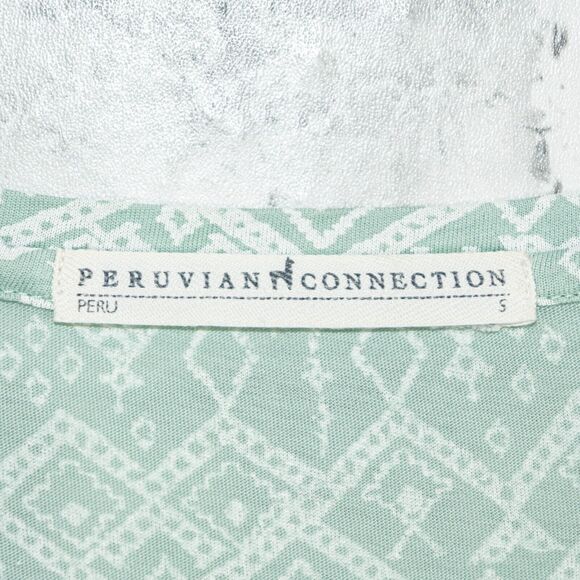 Peruvian Connection Scoop Neck Blouse Green Geo Print size S - Picture 2 of 6